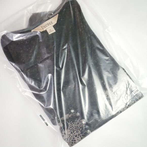 Decree Womens Size M Cap Sleeve Dark Gray Rhinestone Adorned T Shirt - Picture 11 of 11